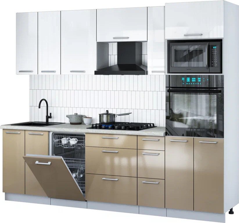 

Готовая кухня Интерлиния Мила Gloss 2.55-ПМ3 (капучино глянец/белый глянец/опал светлый)