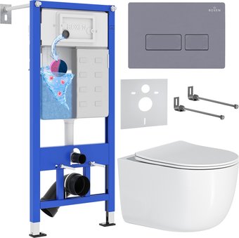 Унитаз подвесной Roxen Vortex в комплекте с инсталляцией StounFix Dual Fresh 6 в 1 966868 (кнопка: серый гранит)
