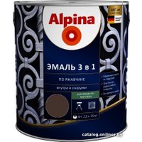 Эмаль Alpina По ржавчине 3 в 1 RAL8017 2.5 л (шелковисто-матовый шоколадный)
