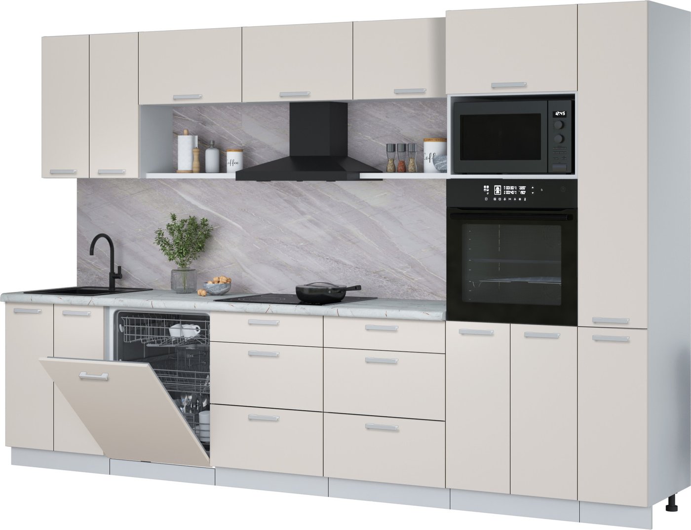 

Готовая кухня Интерлиния Мила Лайт 3.3-ПМ1 (персидский жемчуг/персидский жемчуг/серый каспий)