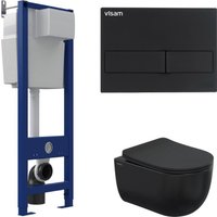 Унитаз подвесной Berges Wasserhaus Ventas Black Rimless + Visam Slim 525 EX-043324 (с сиденьем)