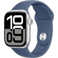 Умные часы Apple Watch Series 10 42 мм (алюминиевый корпус, серебристый/синий, спортивный силиконовый ремешок S/M)