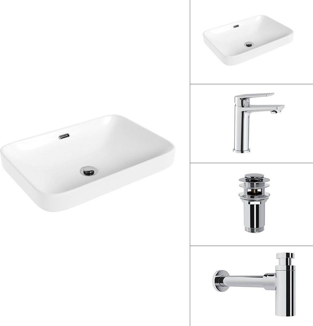 Умывальник Lauter 21441A + Sky 21CK533C + сифон 21635CH + донный клапан 21190CH (хром)