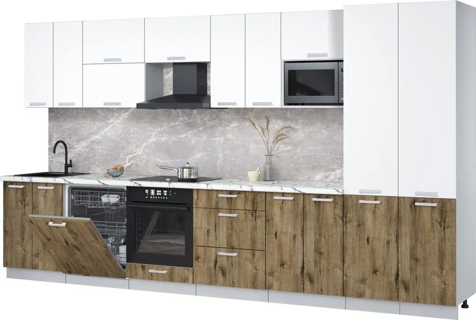 

Готовая кухня Интерлиния Мила Лайт 3.8-ПМ2 (белый платинум/дуб веллингтон/белый гранит)