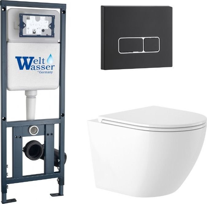 

Унитаз подвесной Saniteco KW-9003W Rimles + WeltWasser Marberg 410 + Marberg 410 SE MT-BL