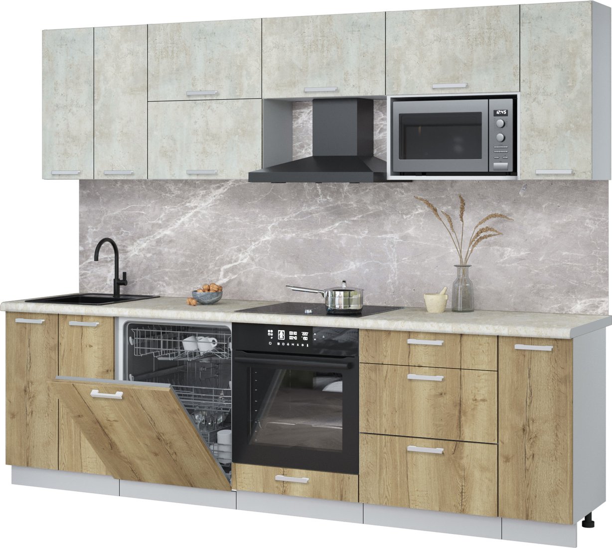 

Готовая кухня Интерлиния Мила Лайт 2.7-ПМ2 (бетон лайт/дуб золотой/опал светлый)