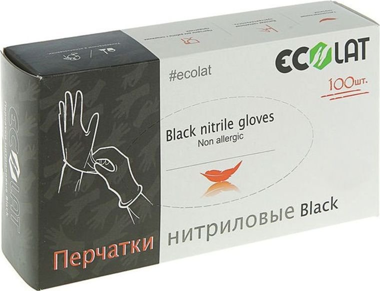 

Нитриловые перчатки Ecolat Нитриловые CH (XS, 100 шт, черный)