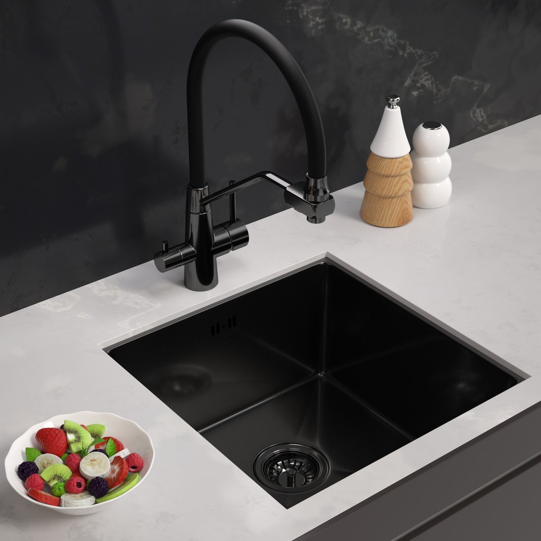 

Кухонная мойка ARFEKA ECO AR 450*450 BLACK PVD NANO DECOR MILLET GRAINS