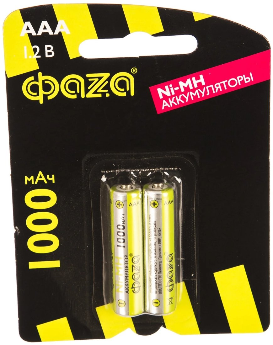 

Аккумулятор Фаza AAA 1000 мАч 1.2В 5002913 (2 шт)