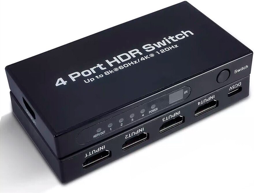 Переключатель USBTOP 4×1 HDMI 2.1 UltraHD 8K 60Гц, HDCP 2.3, пульт ДУ, активный 559413 (черный)