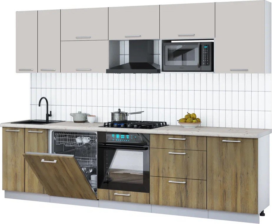 

Готовая кухня Интерлиния Мила Gloss 2.9-ПМ2 (дуб вотан/кашемир/бискайская сосна)