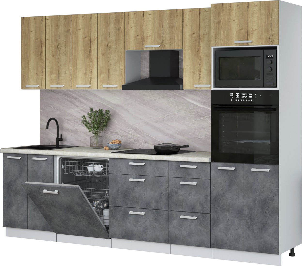 

Готовая кухня Интерлиния Мила Лайт 2.8-ПМ1 (дуб золотой/бетон портленд/опал светлый)