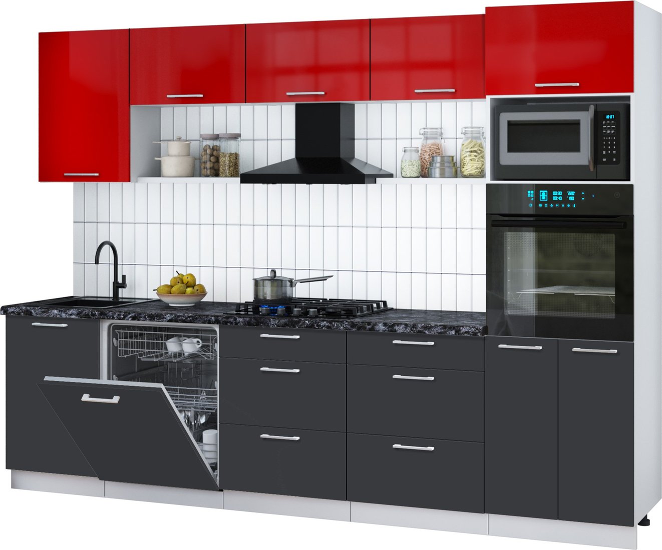 

Готовая кухня Интерлиния Мила Gloss 2.9-ПМ1 (пепел/красный глянец/кастилло темный)