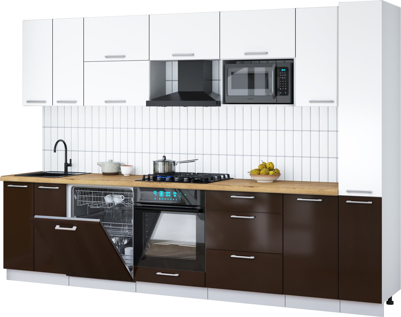 

Готовая кухня Интерлиния Мила Gloss 3.1-ПМ2 (шоколад глянец/белый/дуб бунратти)