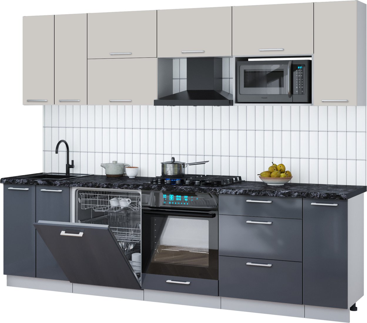 

Готовая кухня Интерлиния Мила Gloss 2.7-ПМ2 (асфальт глянец/кашемир/кастилло темный)