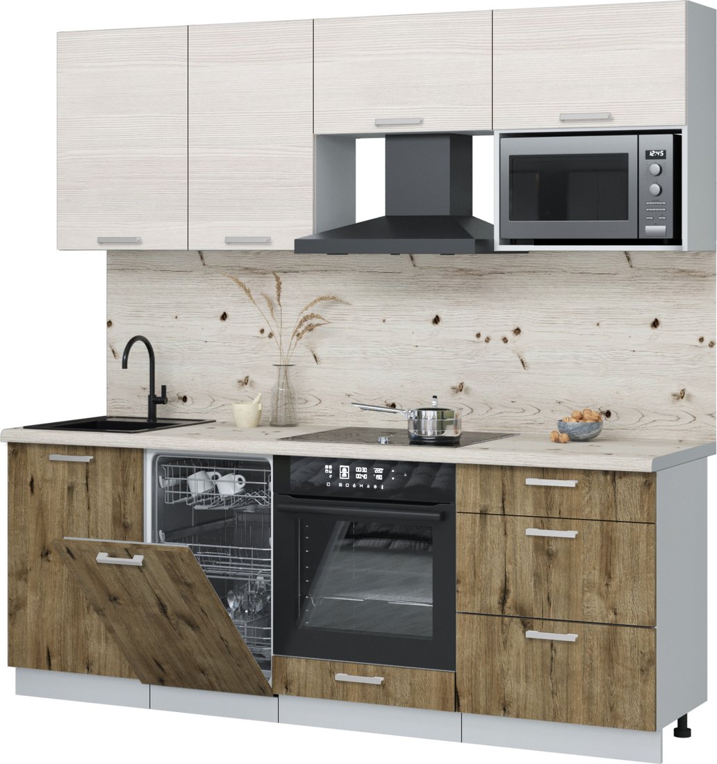 

Готовая кухня Интерлиния Мила Лайт 2.15-ПМ4 (вудлайн кремовый/дуб веллингтон/бискайская сосна)