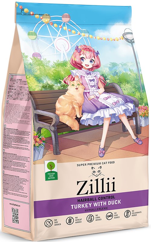 

Сухой корм для кошек Zillii Hairball Control индейка с уткой 400 г