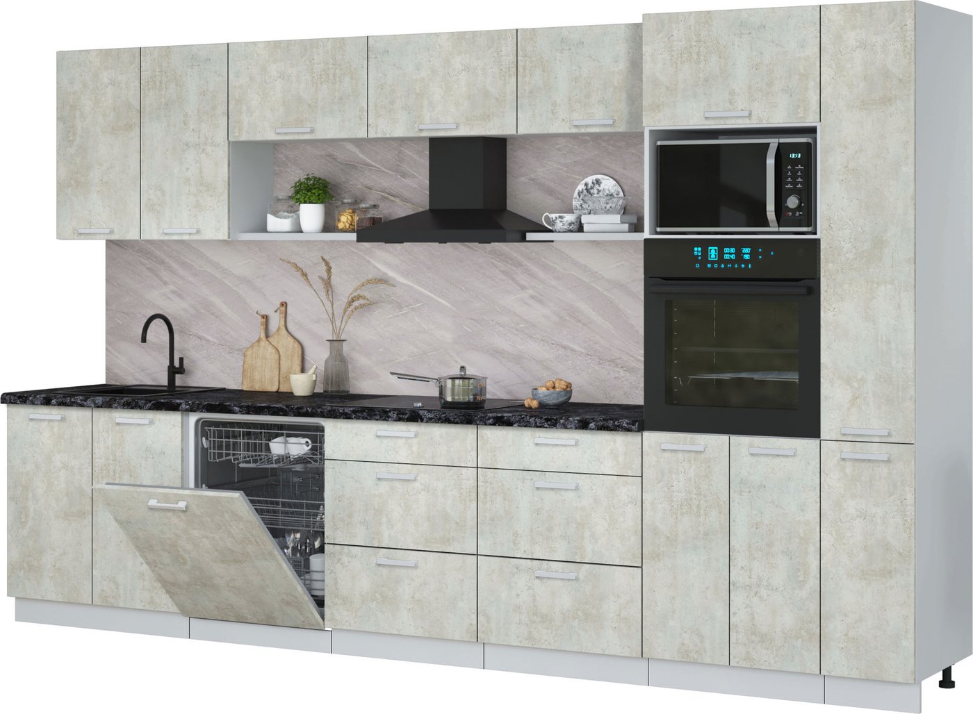 

Готовая кухня Интерлиния Мила Лайт 3.5-ПМ1 (бетон лайт/бетон лайт/кастилло темный)