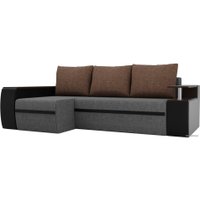 Угловой диван Лига диванов Майами 103036 (левый, рогожка/экокожа, серый/черный/коричневый)