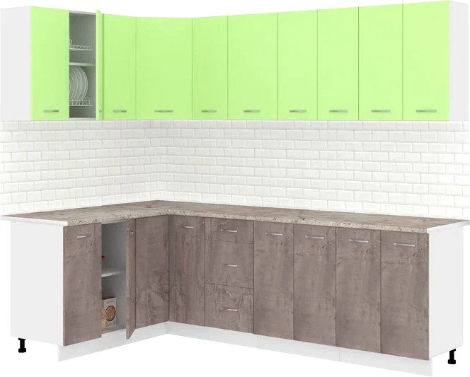 

Готовая кухня Кортекс-мебель Корнелия Лира 1.5x2.5 (зеленый/оникс/марсель)