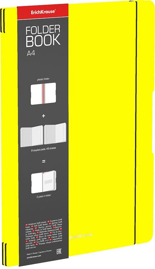 

Общая тетрадь Erich Krause FolderBook Neon 56115 (2 блока по 48 листов, желтый)