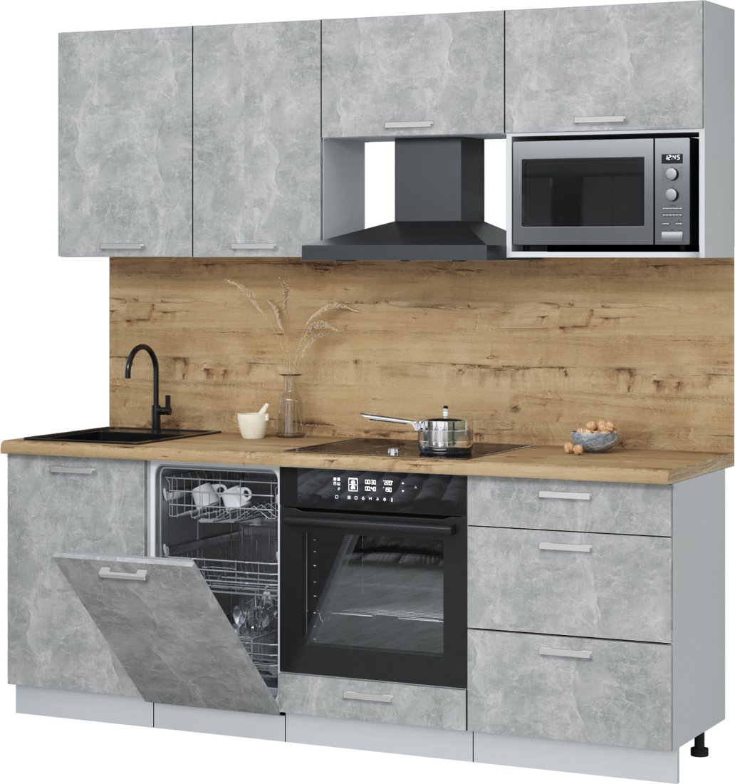 

Готовая кухня Интерлиния Мила Лайт 2.15-ПМ4 ( бетон/бетон/дуб бунратти)