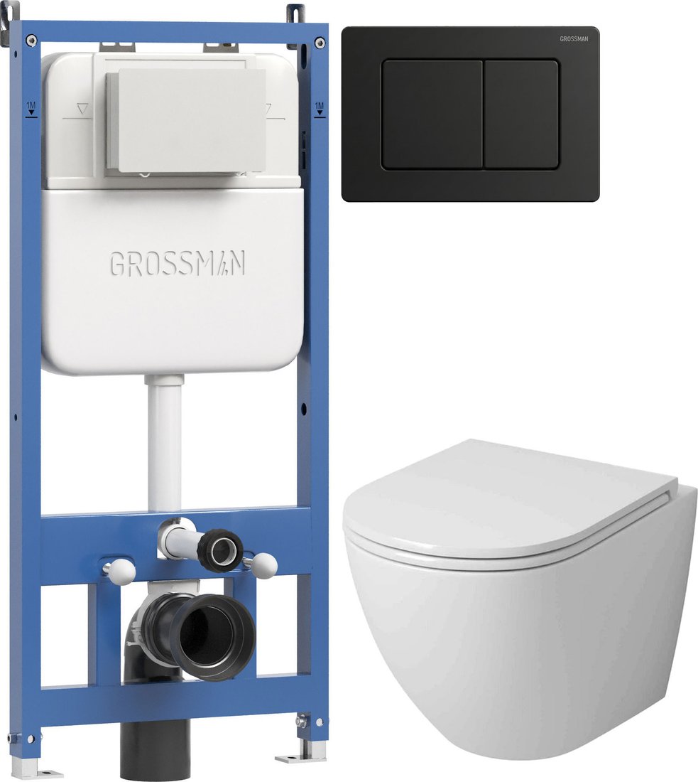 Унитаз подвесной Grossman GR-4455SQ + 900.K45.01.000 + Classic 700.K45.04.21M.21M (черный матовый)