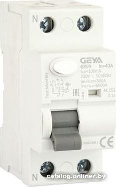 Устройство защитного отключения GEYA GYL9-2P-40A-100mA 2P 40A 6 kA 100mA AC 2M GYL92P40AC100