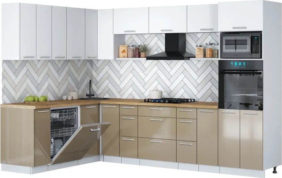 

Готовая кухня Интерлиния Мила Gloss 1.896х2.98-2 (капучино глянец/белый/дуб бунратти)