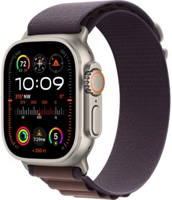 Apple Watch Ultra 2 LTE 49 мм (титановый корпус, титановый/индиго, текстильный ремешок размера M)