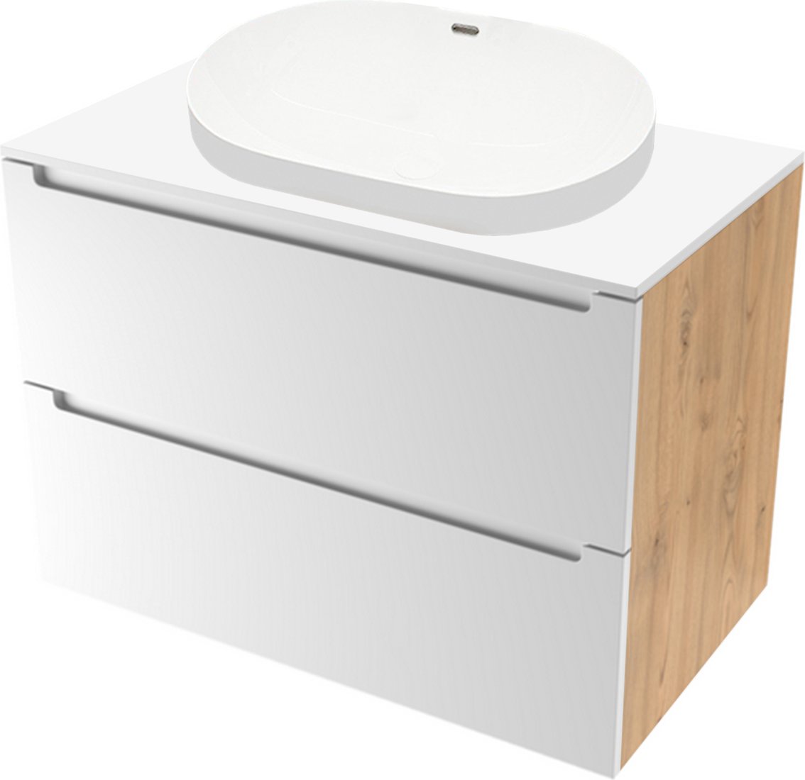 

ЗОВ Тумба с умывальником Дион 70 D70LHO0M9003MKV5-LDSPW6002 (белый матовый/дуб)