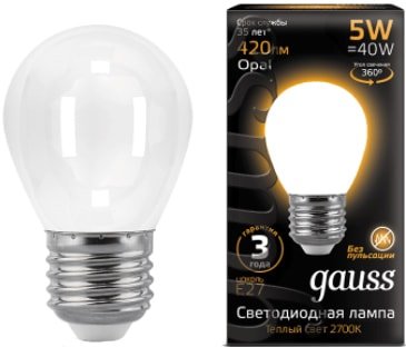 

Светодиодная лампочка Gauss Filament Globe E27 5 Вт 2700 К 105202105