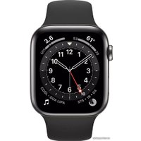 Умные часы Apple Watch Series 6 LTE 44 мм (сталь графитовый/черный спортивный)