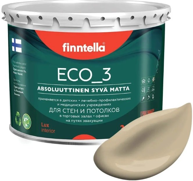

Краска Finntella Eco 3 Wash and Clean Karamelli F-08-1-3-LG175 2.7 л (песочный)