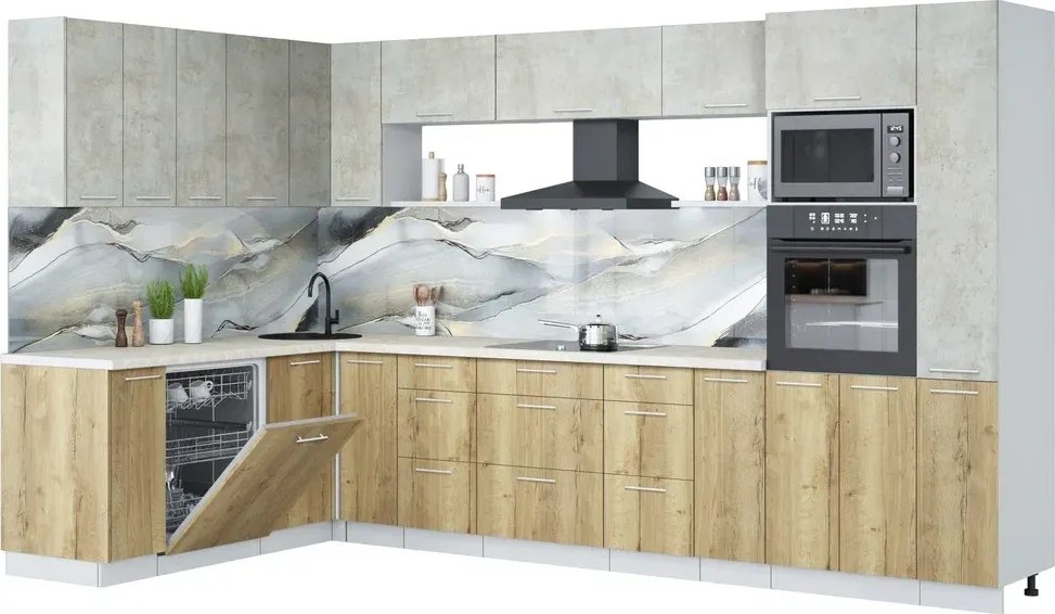 

Готовая кухня Интерлиния Мила Лайт 1.896х3.48 (бетон лайт/дуб золотой/опал светлый)