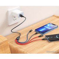 Кабель Hoco X76 Super USB Type-A - microUSB/Lightning/USB Type-Cx2 (1 м, черный/красный/синий)