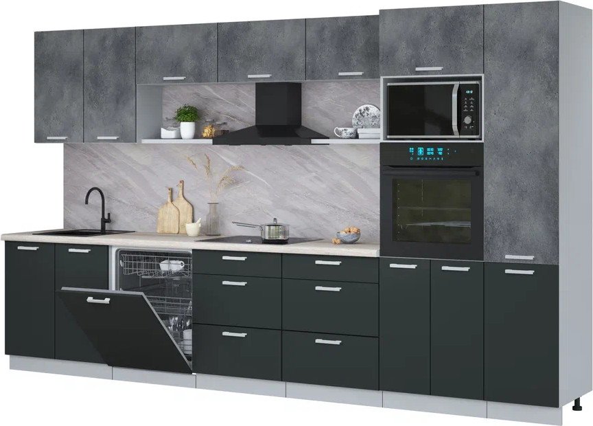 

Готовая кухня Интерлиния Мила Лайт 3.6-ПМ1 (бетон портленд/антрацит/травертин серый)