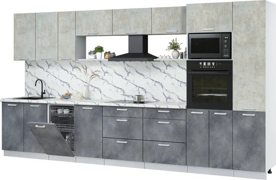 

Готовая кухня Интерлиния Мила Лайт 3.9-ПМ3 (бетон лайт/бетон портленд/белый гранит)