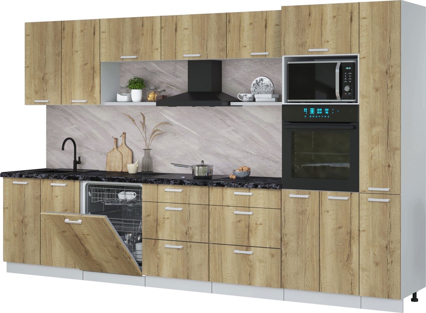 

Готовая кухня Интерлиния Мила Лайт 3.5-ПМ1 (дуб золотой/дуб золотой/кастилло темный)