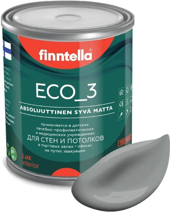 

Краска Finntella Eco 3 Wash and Clean Tiina F-08-1-1-LG107 0.9 л (темно-серый)