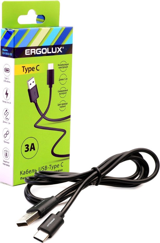 

Кабель Ergolux ELX-CDC02-C02 USB Type-A - USB Type-C (1.2 м, черный)