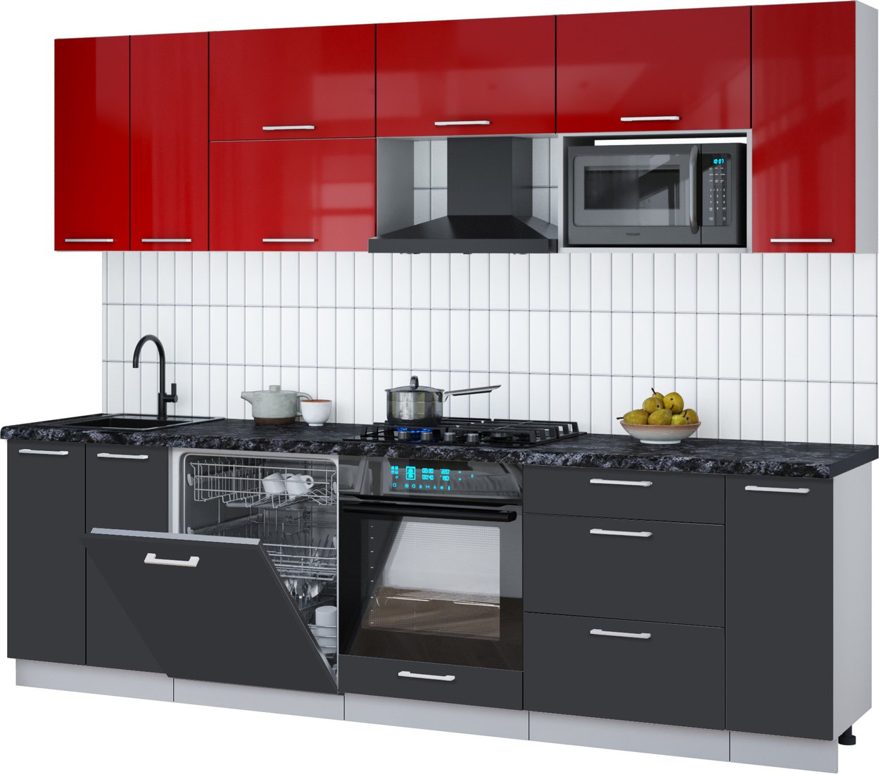 

Готовая кухня Интерлиния Мила Gloss 2.7-ПМ2 (пепел/красный глянец/кастилло темный)