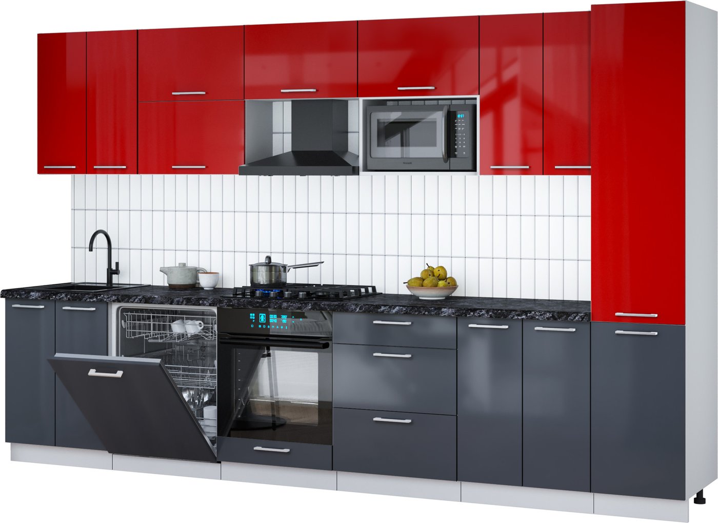 

Готовая кухня Интерлиния Мила Gloss 3.4-ПМ2 (асфальт глянец/красный глянец/кастилло темный)