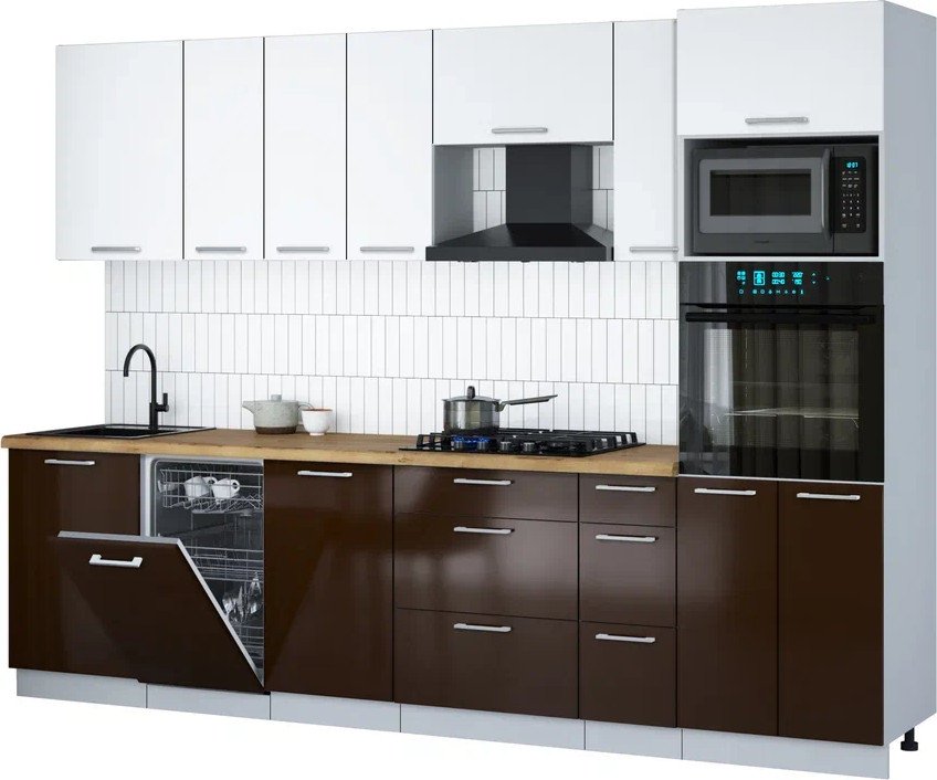 

Готовая кухня Интерлиния Мила Gloss 2.9-ПМ3 (шоколад глянец/белый/дуб бунратти)