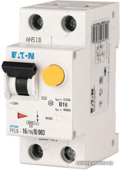 Дифференциальный автомат Eaton PFL6 1P+N 32А 30мА С 6кА 2М 286470
