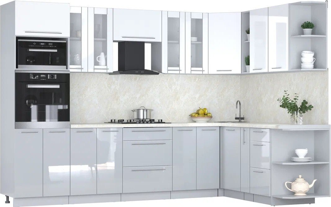 

Готовая кухня Интерлиния Мила Пластик 1.88x3.0 PR (белый глянец/туманный глянец/опал светлый)