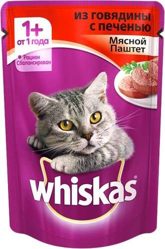 Пресервы Whiskas паштет из говядины с печенью 0.085 кг