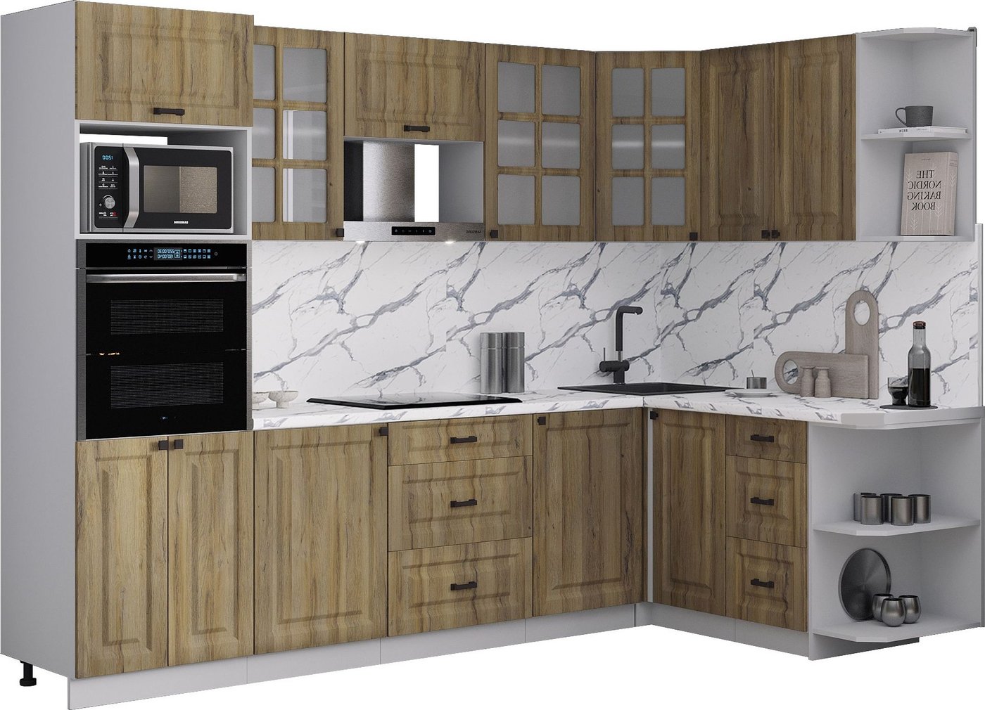 

Готовая кухня Интерлиния Мила Деко 1.68x2.8 PR (дуб вотан/дуб вотан/белый гранит)