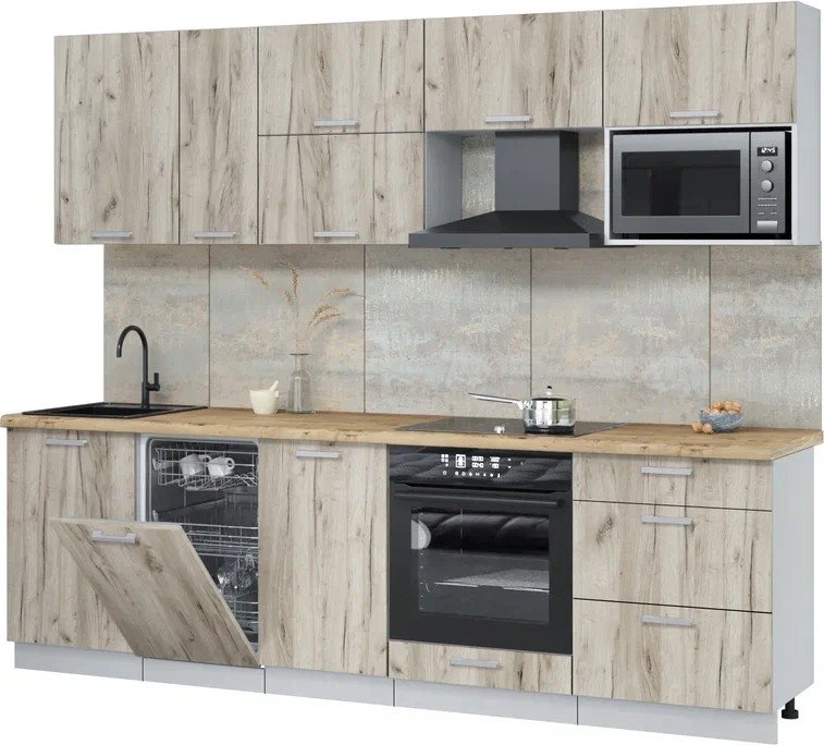 

Готовая кухня Интерлиния Мила Лайт 2.6-ПМ4 (дуб серый/дуб серый/дуб бунратти)