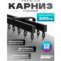 Карниз для штор Sundays Home D-2-S двухрядный (2.2м, цельный, черный)